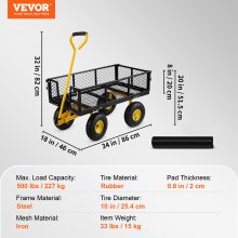 Ocelový zahradní vozík VEVOR, těžká nosnost 500 lb, s odnímatelnými síťovými stranami pro přeměnu na valník, užitkový kovový vůz s otočnou rukojetí o 180° a 10palcovými pneumatikami, ideální pro zahradu, farmu, dvůr
