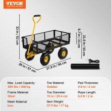 Ocelový zahradní vozík VEVOR, těžká nosnost 900 lb, s odnímatelnými síťovými stranami pro přeměnu na valník, užitkový kovový vůz s otočnou rukojetí o 180° a 10palcovými pneumatikami, ideální pro zahradu, farmu, dvůr