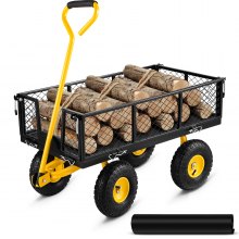 VEVOR Steel Garden Cart, Heavy Duty 900 lbs Capacity, with Removable Mesh Sides to Convert into Flatbed, Utility Metal Wagon with 180° Rotating Handle and 10 in Tires, Perfect for Garden, Farm, Yard