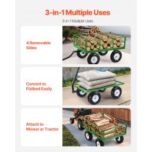 Vevor 1200 Lbs Steel Garden Cart,Heavy Duty Pullable Garden Wagon Yard Cart,2 in 1 Outdoor Metal Utility Wagon Yard Trailer with 13" All Terrain Tires,Removable Mesh Sides and 180° Rotating Handle