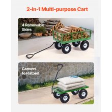 VEVOR 900 Lbs Steel Garden Cart on Wheels, Heavy Duty Pullable Garden Wagon Yard Cart, Outdoor Metal Utility Wagon with 10" Tires and Mesh Removable Sides(Convert to Flatbed), and 180°Rotating Handle