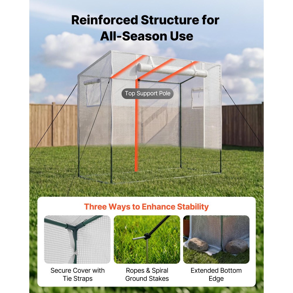VEVOR Walk-in Greenhouse, 195 x 77 x 168 cm Greenhouse for Outdoors with Windows, Durable PE Cover, Roll-Up Zipper Door, Walk in Green House Kit, Portable Plant Garden Hot House for Backyard, Outside