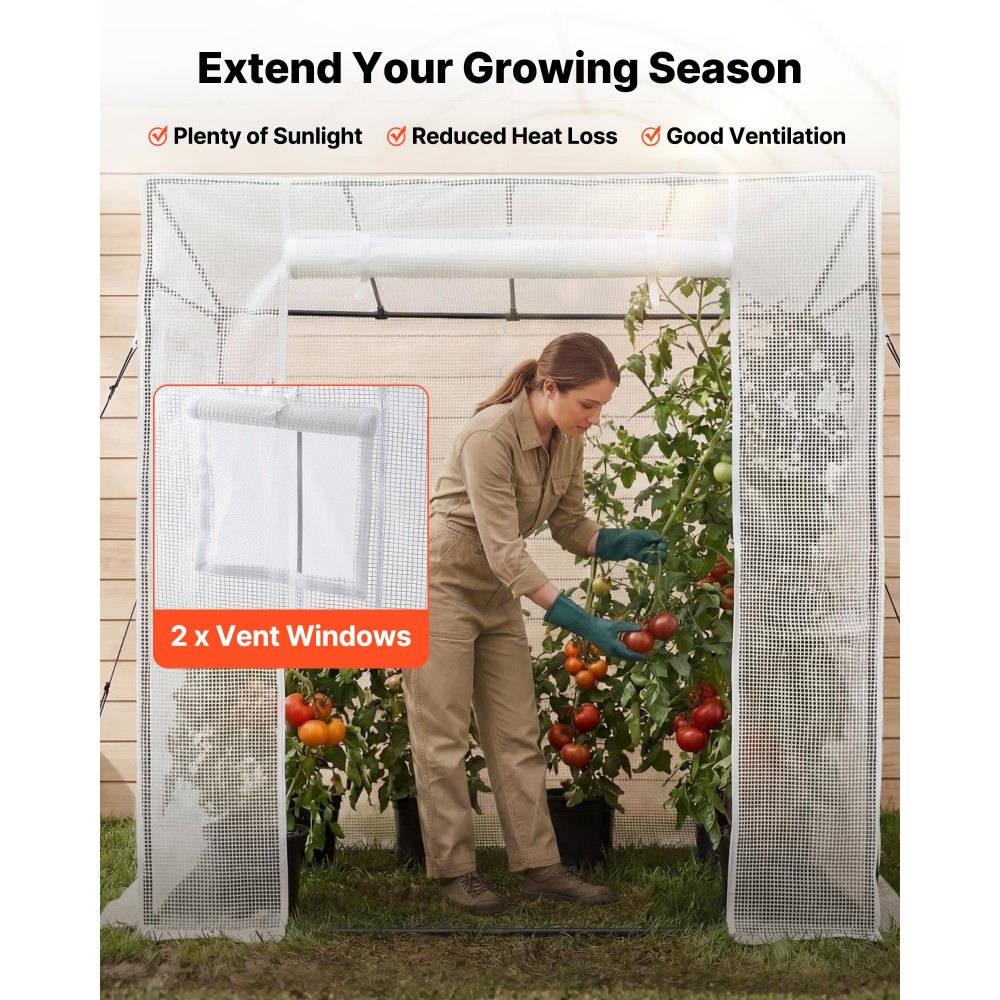 VEVOR Walk-in Greenhouse, 195 x 77 x 168 cm Greenhouse for Outdoors with Windows, Durable PE Cover, Roll-Up Zipper Door, Walk in Green House Kit, Portable Plant Garden Hot House for Backyard, Outside