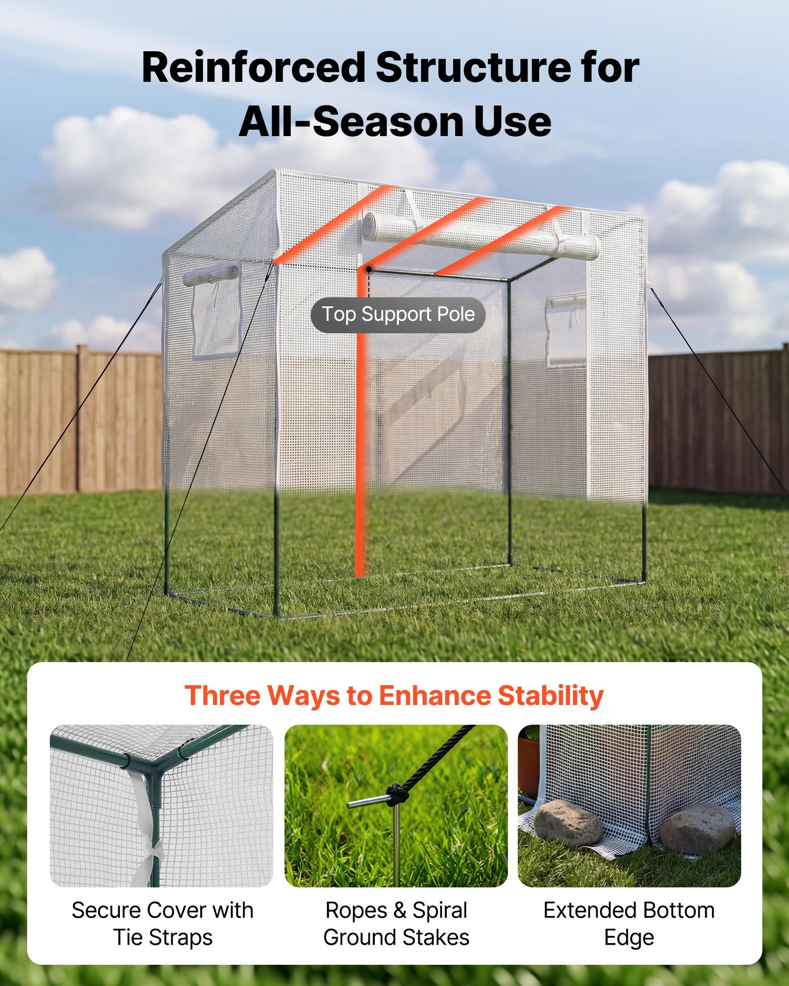 VEVOR Walk-in Greenhouse, 195 x 77 x 168 cm Greenhouse for Outdoors with Windows, Durable PE Cover, Roll-Up Zipper Door, Walk in Green House Kit, Portable Plant Garden Hot House for Backyard, Outside