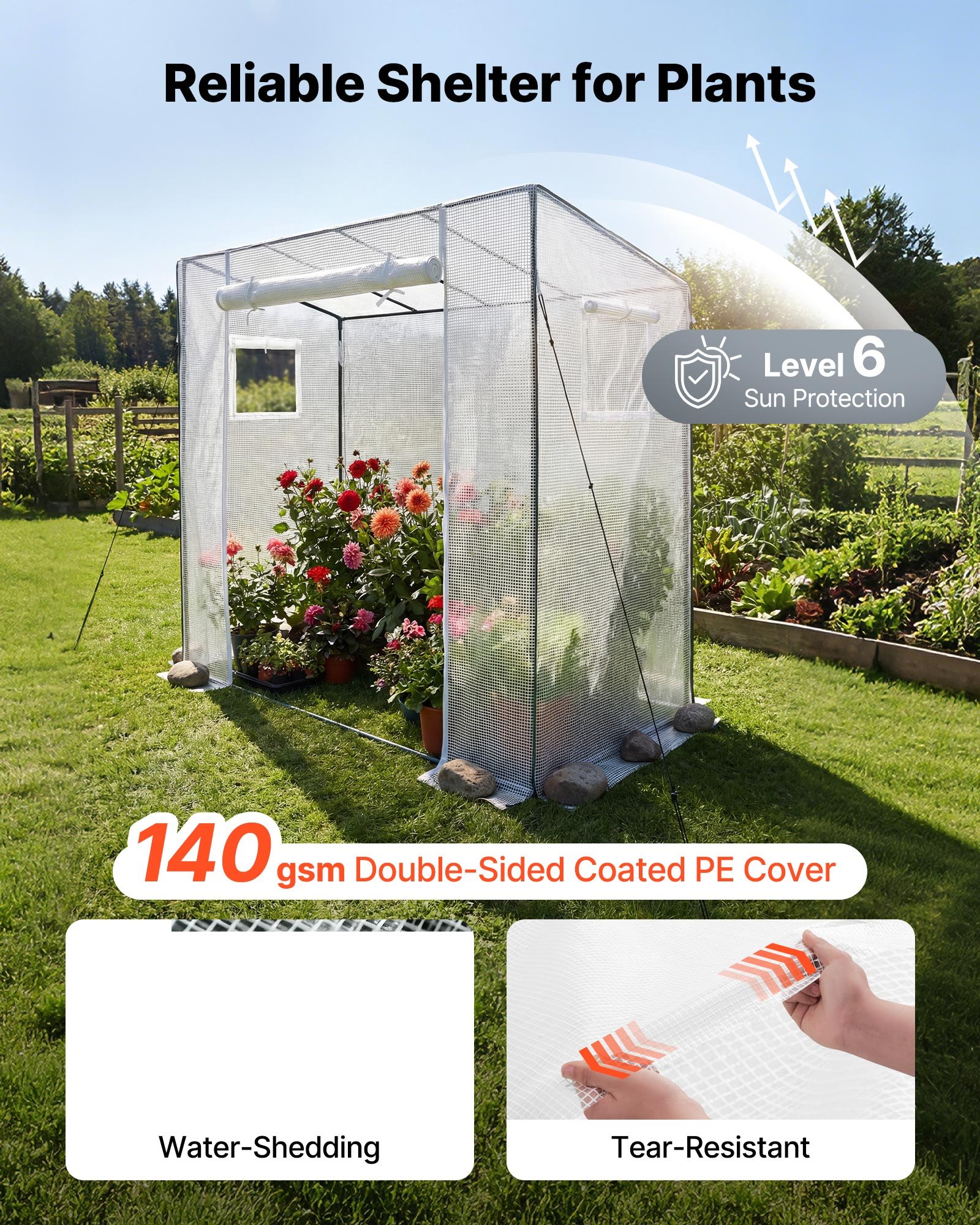 VEVOR Walk-in Greenhouse, 195 x 77 x 168 cm Greenhouse for Outdoors with Windows, Durable PE Cover, Roll-Up Zipper Door, Walk in Green House Kit, Portable Plant Garden Hot House for Backyard, Outside