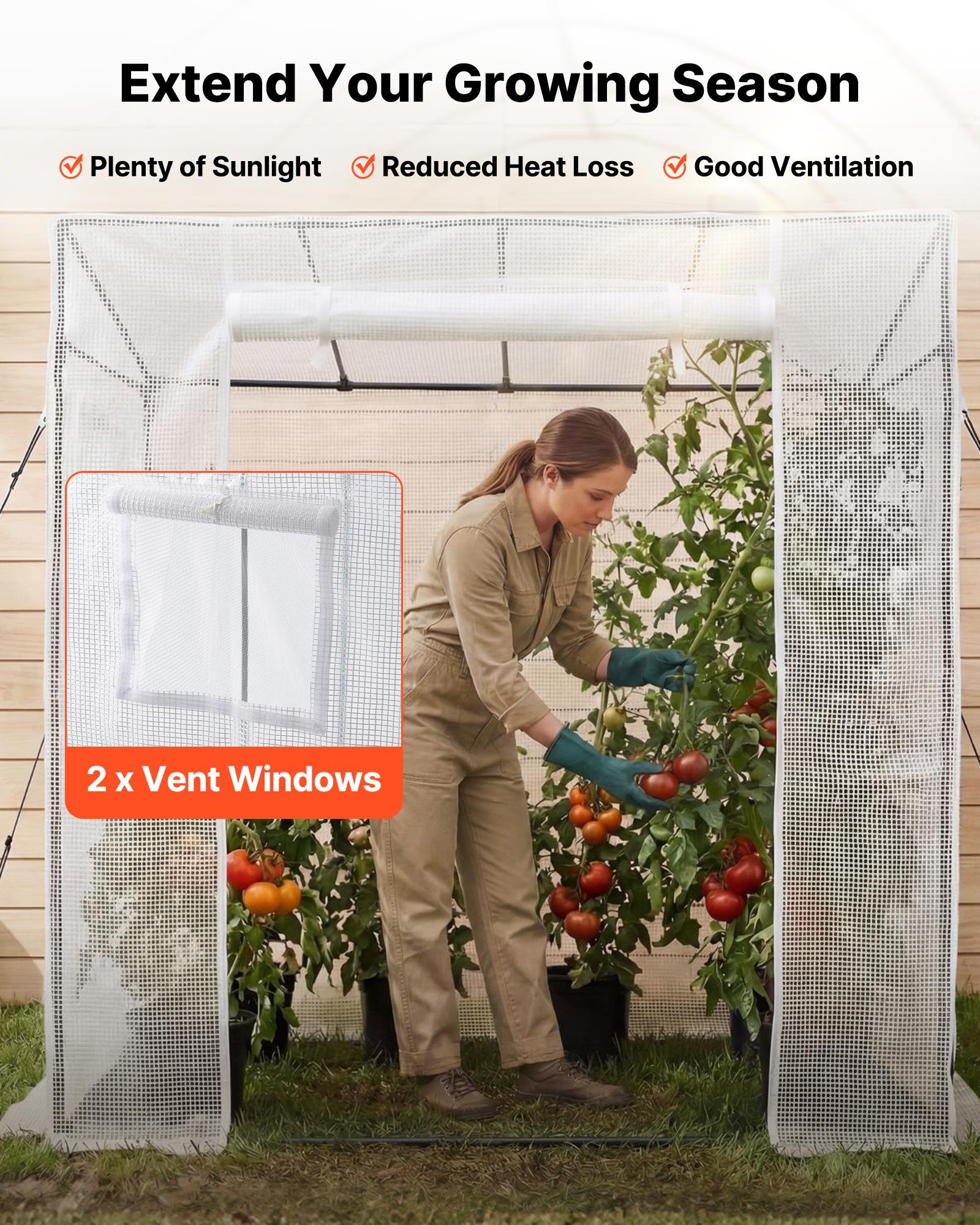 VEVOR Walk-in Greenhouse, 195 x 77 x 168 cm Greenhouse for Outdoors with Windows, Durable PE Cover, Roll-Up Zipper Door, Walk in Green House Kit, Portable Plant Garden Hot House for Backyard, Outside