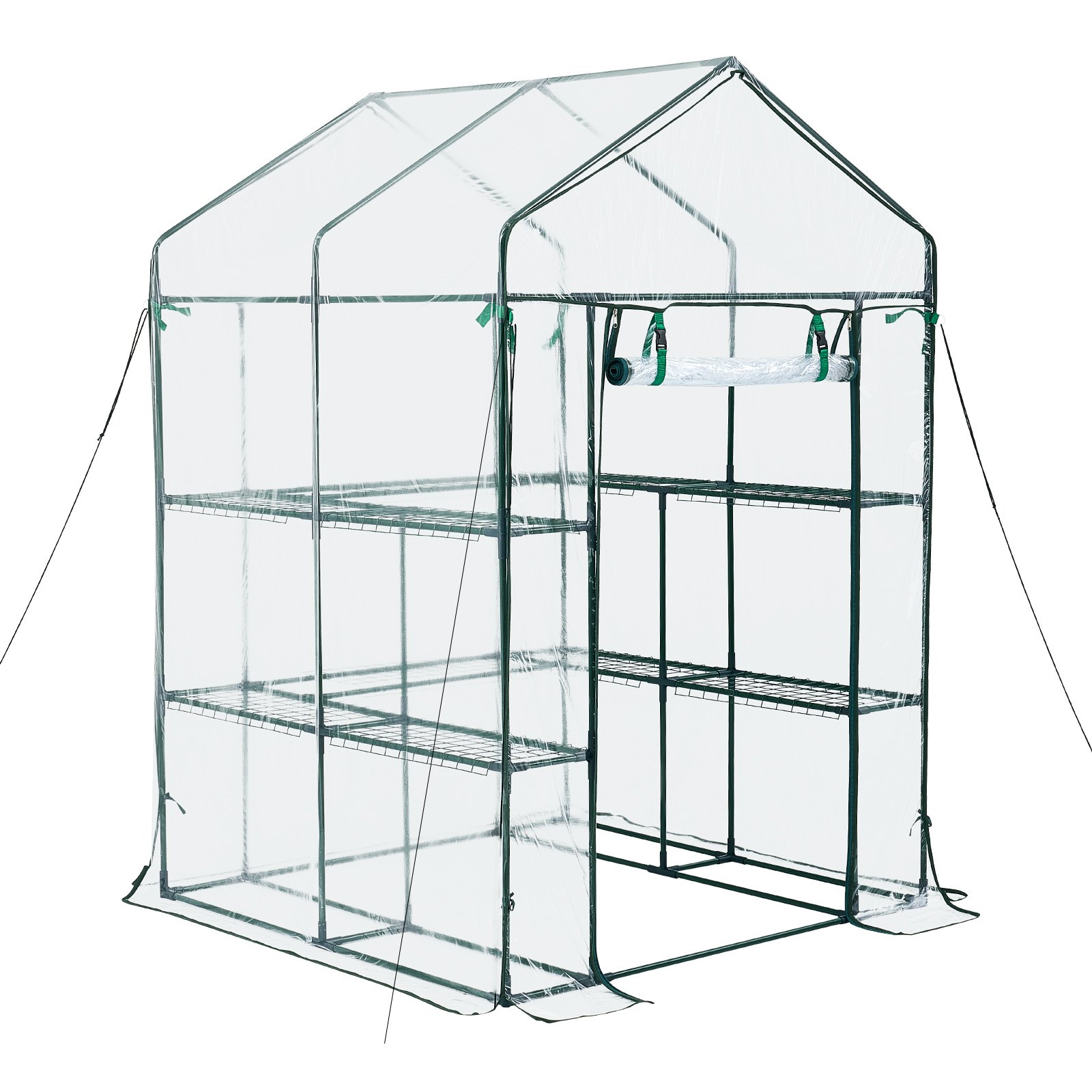 VEVOR Walk-in Greenhouse, 137 x 137 x 196 cm Greenhouse for Outdoors with PVC Cover, 2 Tiers 10 Shelves, Roll-Up Zipper Door, Walk in Green House, Portable Plant Garden Hot House for Backyard Outside