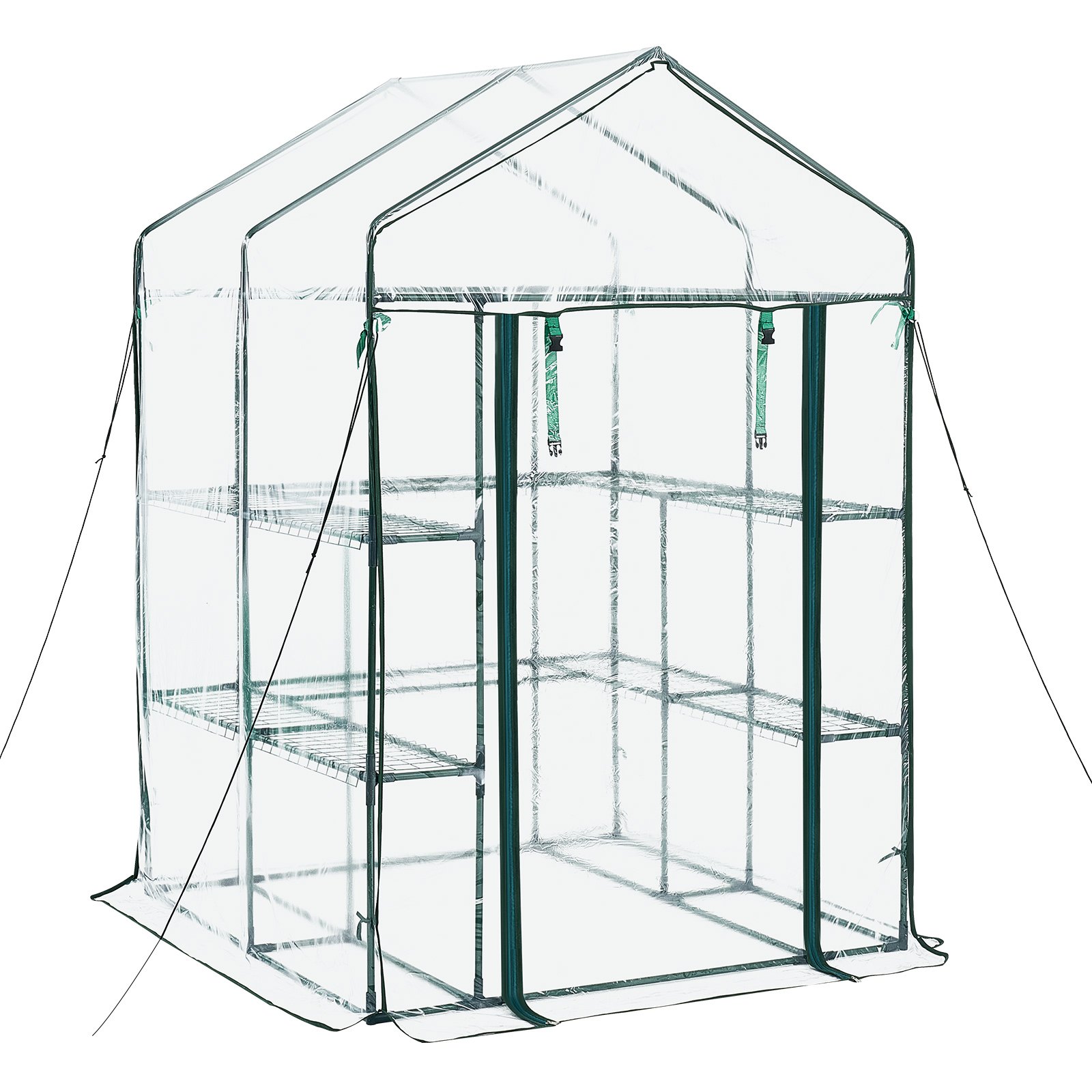 VEVOR Walk-in Greenhouse, 137 x 137 x 196 cm Greenhouse for Outdoors with PVC Cover, 2 Tiers 10 Shelves, Roll-Up Zipper Door, Walk in Green House, Portable Plant Garden Hot House for Backyard Outside