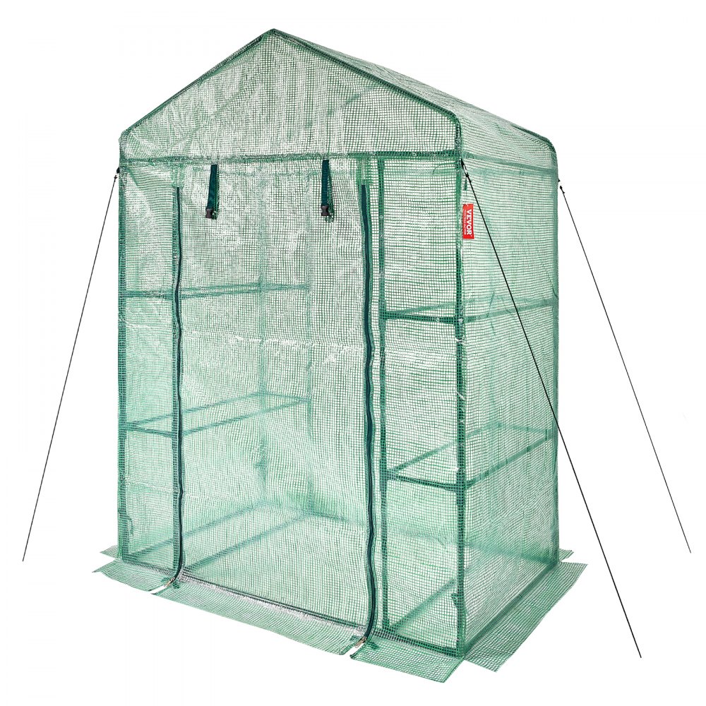 VEVOR Walk-in Green House, 4.6 x 2.4 x  6.7 ft  Greenhouse with Shelves, Set Up in Minutes, High Strength PE Cover with Doors & Windows and Steel Frame, Suitable for Planting and Storage, Green