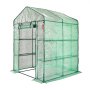 VEVOR walk-in greenhouse with green mesh covering, roll-up door, and sturdy frame.