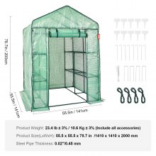 Vstupný skleník VEVOR, 4,6 x 4,6 x 6,6 ft, skleník s policami, zostavený za pár minút, vysokopevnostný PE kryt s dverami a oknami a oceľovým rámom, vhodný na pestovanie a skladovanie, zelený