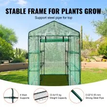 VEVOR Walk-in Green House, 4.6 x 4.6 x  6.6 ft  Greenhouse with Shelves, Set Up in Minutes, High Strength PE Cover with Doors & Windows and Steel Frame, Suitable for Planting and Storage, Green