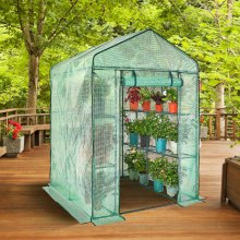 VEVOR Walk-in Green House, 4.6 x 4.6 x 6.6 ft , Greenhouse with Shelves, High Strength PE Cover with Zipper Door and Steel Frame, Assembly in Minutes, Suitable for Planting and Storage
