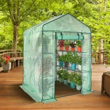 VEVOR Walk-in Green House, 4.6 x 4.6 x  6.6 ft  Greenhouse with Shelves, Set Up in Minutes, High Strength PE Cover with Doors & Windows and Steel Frame, Suitable for Planting and Storage, Green