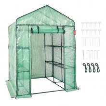 VEVOR Walk-in Green House, 4.6 x 4.6 x  6.6 ft  Greenhouse with Shelves, Set Up in Minutes, High Strength PE Cover with Doors & Windows and Steel Frame, Suitable for Planting and Storage, Green