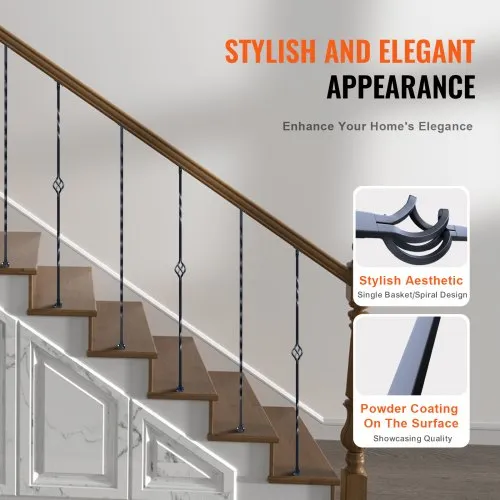 10-Pack Iron Stair Balusters 44 Inch - 1/2 Square Black Metal Spindles For Staircase