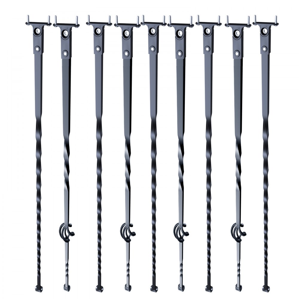 VEVOR Staircase Metal Balusters, 44'' x 1/2" Galvanized Steel Decorative Banister Spindles, 10 Pack Deck Baluster with Hollow Single Baskets, Twists, Spiral Stair Railing w/ Shoes & Screws