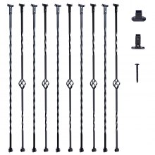 Balustrade metalice pentru scară VEVOR, axe decorative din oțel galvanizat de 44 inchi x 1/2 inch, pachet de 10 balustrade pentru punte cu coșuri unice goale, răsuciri, balustradă de scară în spirală cu pantofi și șuruburi
