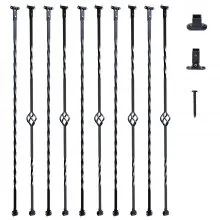 VEVOR Staircase Metal Balusters, 44'' x 1/2" Galvanized Steel Decorative Banister Spindles, 10 Pack Deck Baluster with Hollow Single Baskets, Twists, Spiral Stair Railing w/ Shoes & Screws