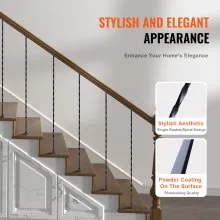 VEVOR Staircase Metal Balusters, 44'' x 1/2" Galvanized Steel Decorative Banister Spindles, 10 Pack Deck Baluster with Hollow Twists, Satin Black Spiral Stair Railing with Shoes & Screws