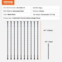 VEVOR Staircase Metal Balusters, 44'' x 1/2" Galvanized Steel Decorative Banister Spindles, 10 Pack Deck Baluster with Hollow Twists, Satin Black Spiral Stair Railing with Shoes & Screws
