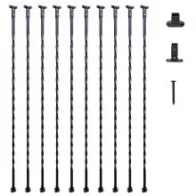 VEVOR Staircase Metal Balusters, 44'' x 1/2" Galvanized Steel Decorative Banister Spindles, 10 Pack Deck Baluster with Hollow Twists, Satin Black Spiral Stair Railing with Shoes & Screws