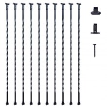 VEVOR trappstolar i metall, 44 tum x 1/2 tum galvaniserat stål dekorativa räckespindlar, 10-pack däcksräcke med ihåliga vridningar, satängsvart spiraltrappräcke med skor och skruvar