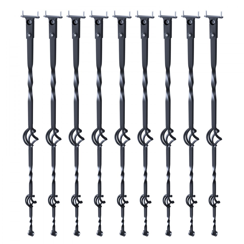 VEVOR Staircase Metal Balusters, 44'' x 1/2" Galvanized Steel Decorative Banister Spindles, 10 Pack Deck Baluster with Hollow Double Baskets, Spiral Stair Railing with Shoes & Screws