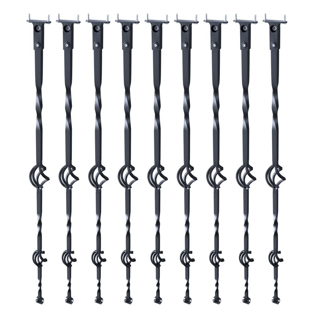 VEVOR Staircase Metal Balusters, 44'' x 1/2" Galvanized Steel Decorative Banister Spindles, 10 Pack Deck Baluster with Hollow Double Baskets, Spiral Stair Railing with Shoes & Screws