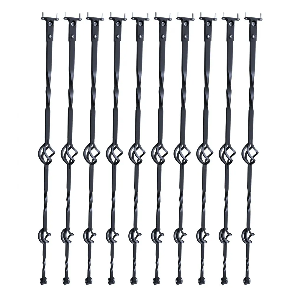 VEVOR Staircase Metal Balusters, 44'' x 1/2" Galvanized Steel Decorative Banister Spindles, 10 Pack Deck Baluster with Hollow Double Baskets, Spiral Stair Railing with Shoes & Screws