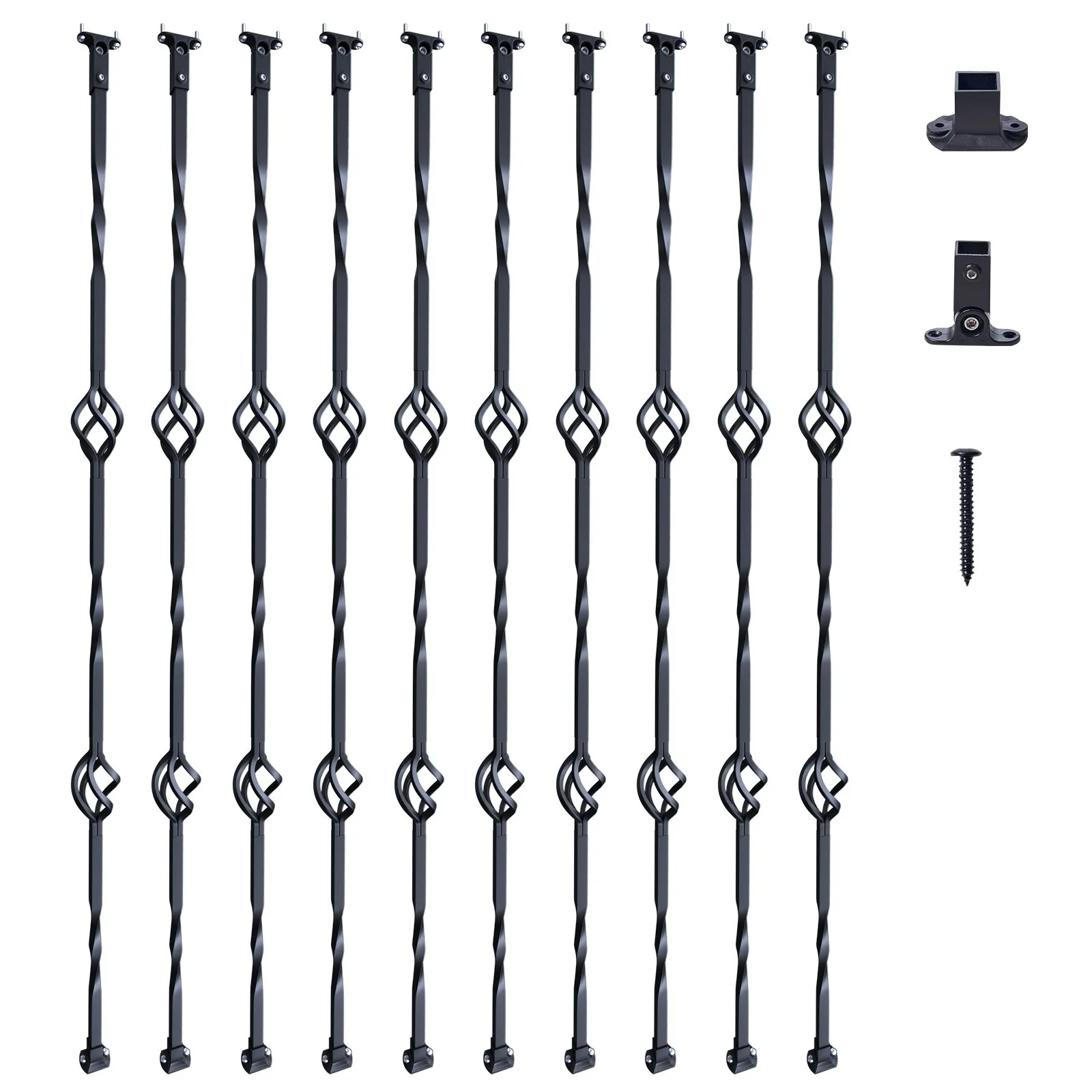VEVOR Staircase Metal Balusters, 44'' x 1/2" Galvanized Steel Decorative Banister Spindles, 10 Pack Deck Baluster with Hollow Double Baskets, Spiral Stair Railing with Shoes & Screws