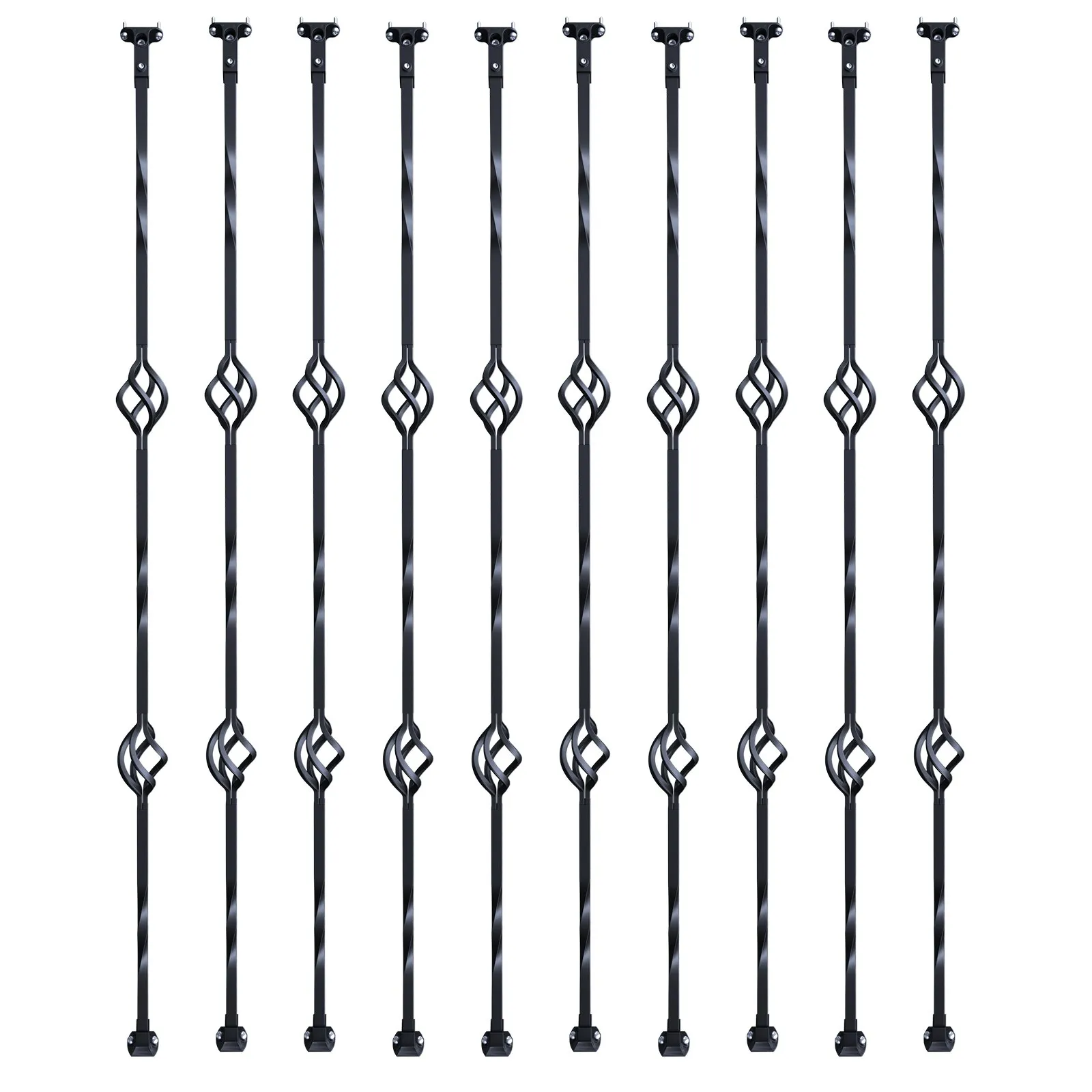 VEVOR Staircase Metal Balusters, 44'' x 1/2" Galvanized Steel Decorative Banister Spindles, 10 Pack Deck Baluster with Hollow Double Baskets, Spiral Stair Railing with Shoes & Screws