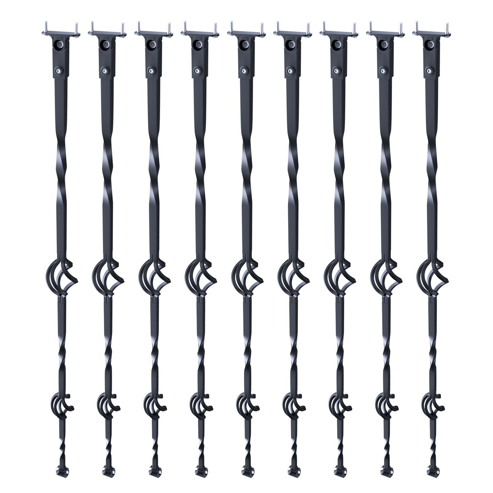 VEVOR Staircase Metal Balusters, 44'' x 1/2" Galvanized Steel Decorative Banister Spindles, 10 Pack Deck Baluster with Hollow Double Baskets, Spiral Stair Railing with Shoes & Screws