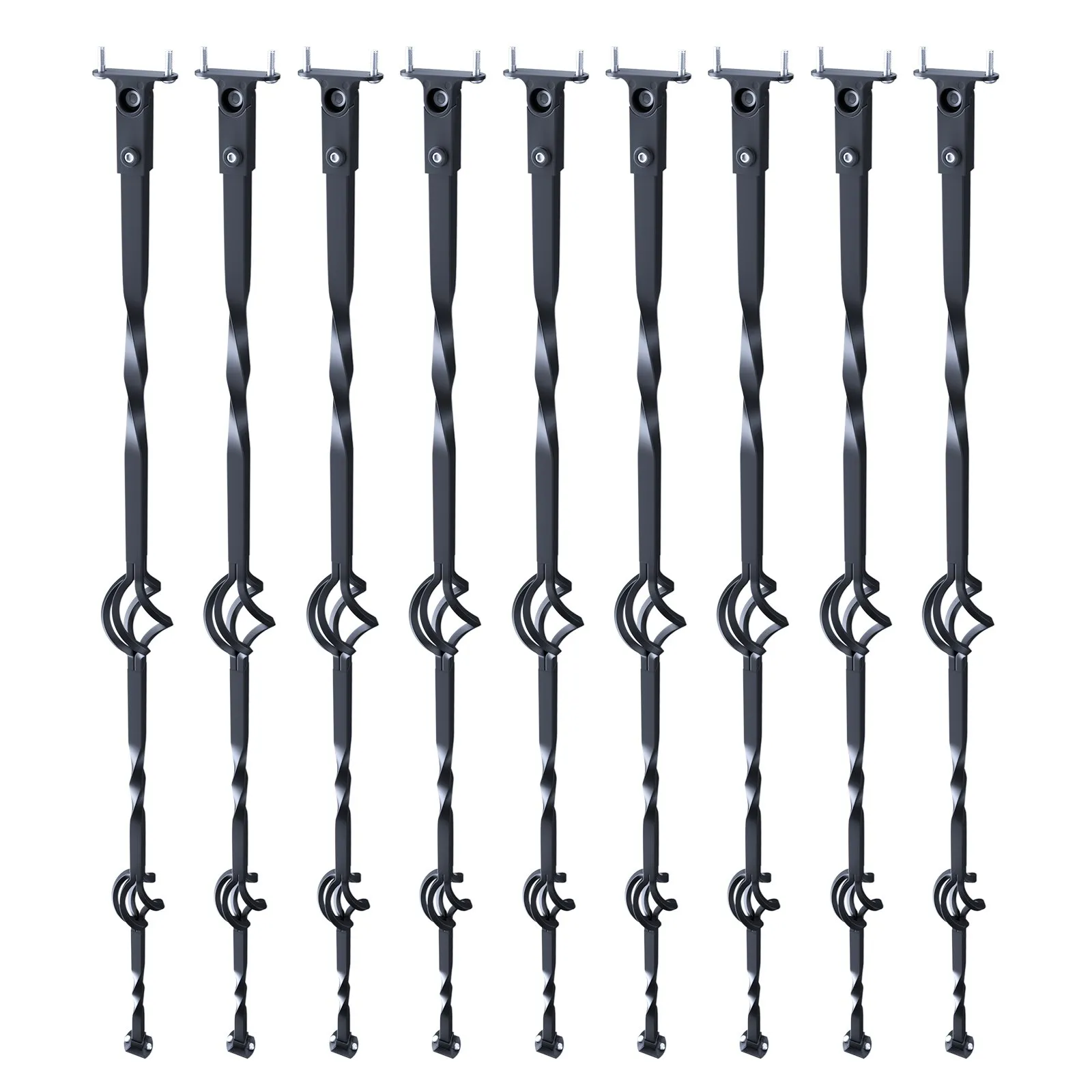 VEVOR Staircase Metal Balusters, 44'' x 1/2" Galvanized Steel Decorative Banister Spindles, 10 Pack Deck Baluster with Hollow Double Baskets, Spiral Stair Railing with Shoes & Screws