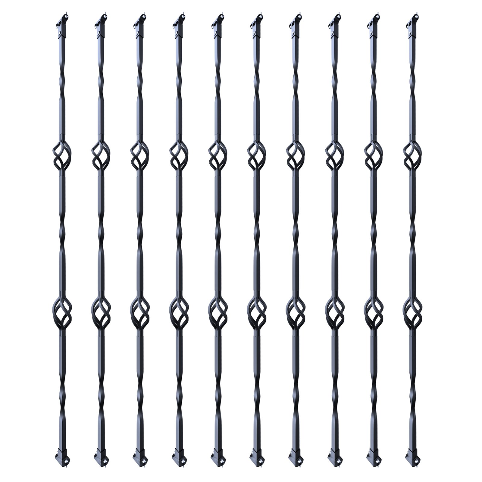 VEVOR Staircase Metal Balusters, 44'' x 1/2" Galvanized Steel Decorative Banister Spindles, 10 Pack Deck Baluster with Hollow Double Baskets, Spiral Stair Railing with Shoes & Screws