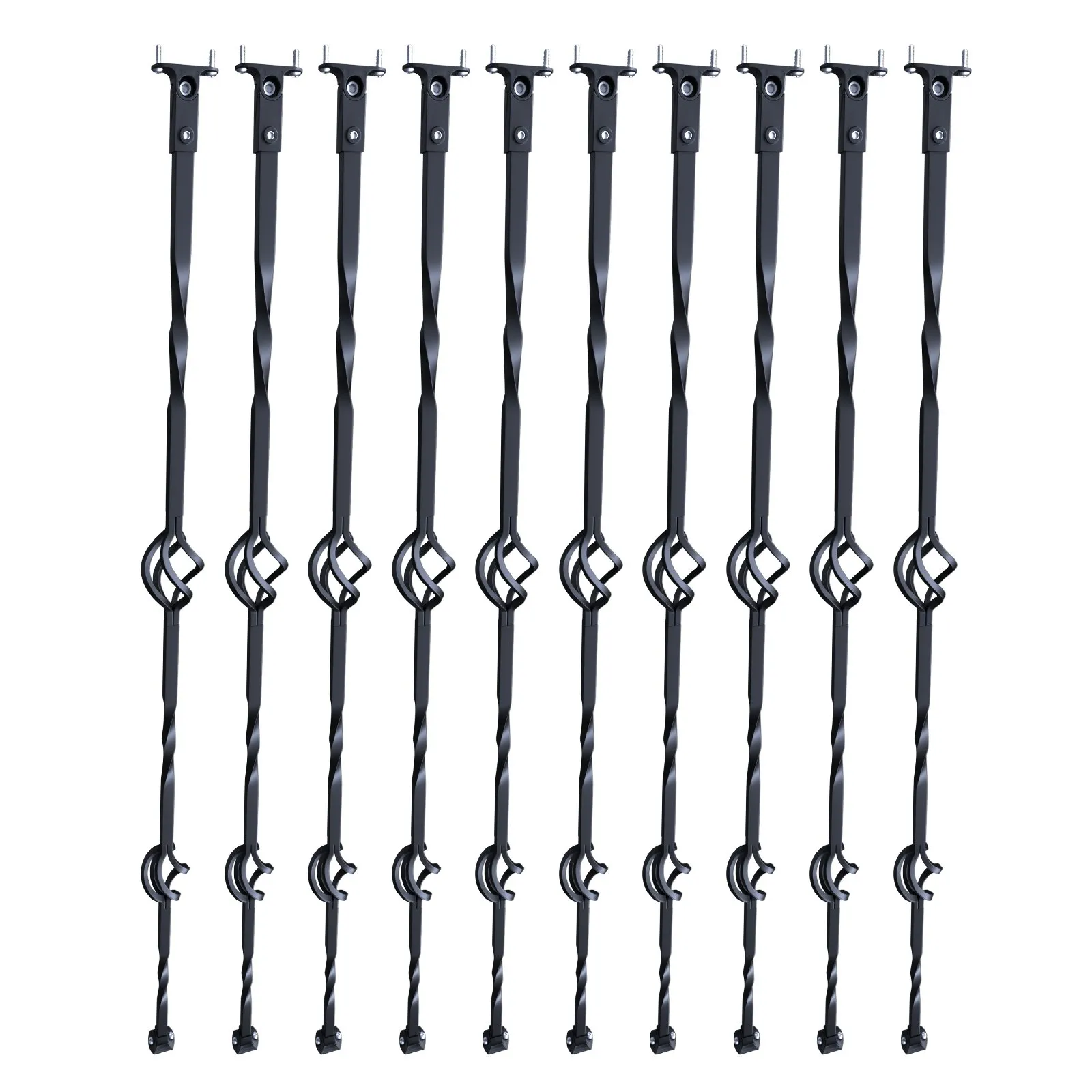 VEVOR Staircase Metal Balusters, 44'' x 1/2" Galvanized Steel Decorative Banister Spindles, 10 Pack Deck Baluster with Hollow Double Baskets, Spiral Stair Railing with Shoes & Screws