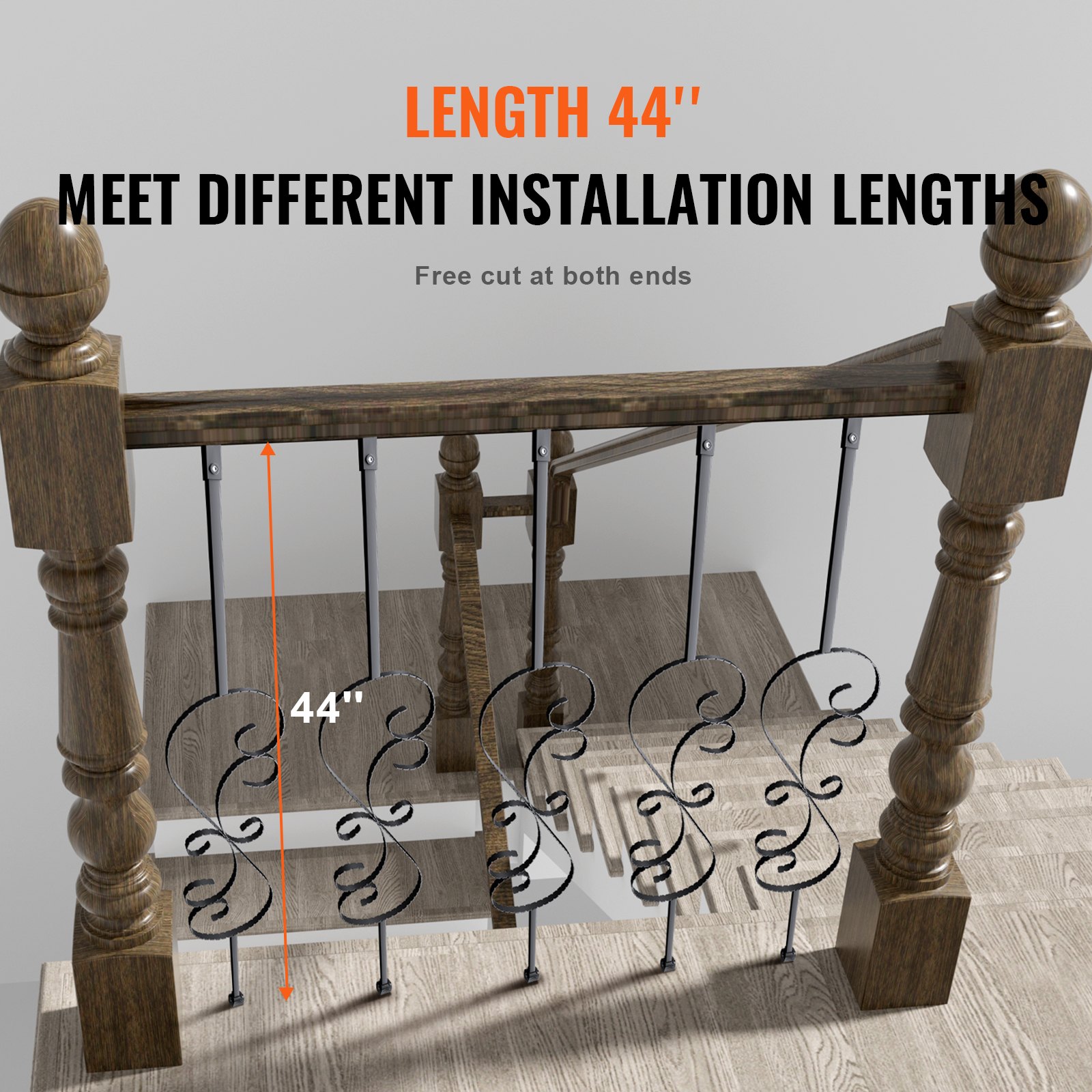 VEVOR Staircase Metal Balusters, 44'' x 1/2" Galvanized Steel Decorative Banister Spindles, 5 Pack S Shape Deck Baluster, Hollow Satin Black Spiral Stair Railing with Shoes & Screws