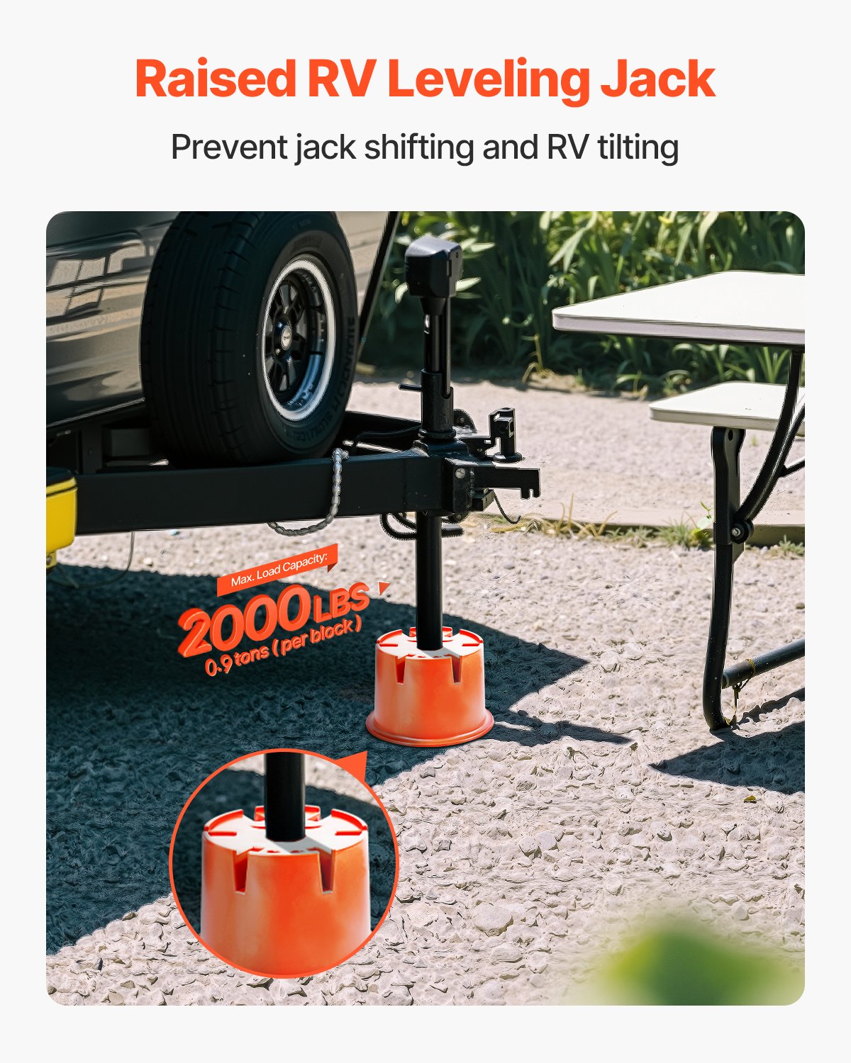 VEVOR Trailer Jack Blocks, 8" High, 2000 lbs Capacity, 8 Pcs Heavy Duty Camper Leveler Kit - 6 RV Leveling Blocks & 2 Pads, Camper Accessories for Travel Trailers, 5th Wheels Class A/C Motorhomes