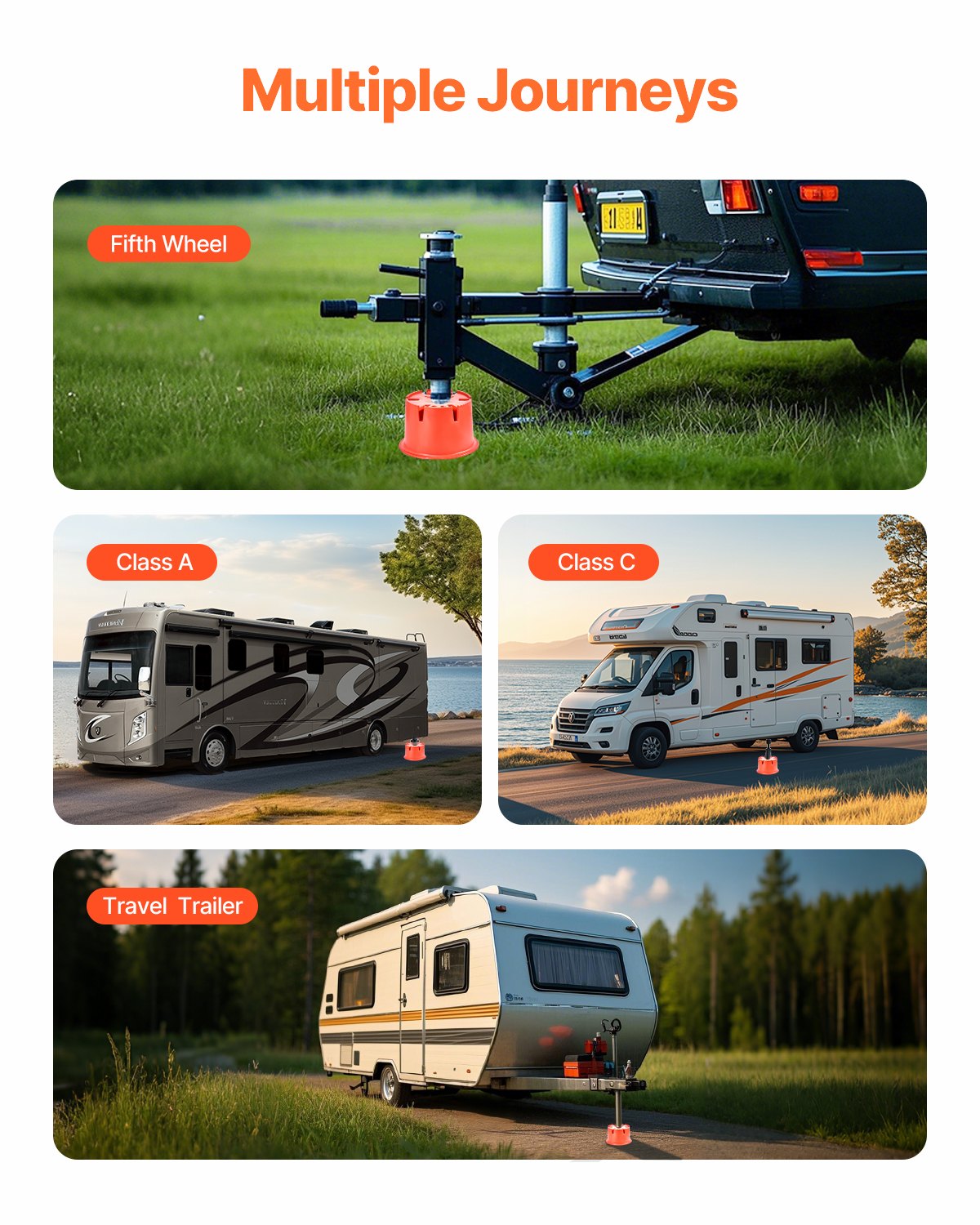 VEVOR Trailer Jack Blocks, 8" High, 2000 lbs Capacity, 8 Pcs Heavy Duty Camper Leveler Kit - 6 RV Leveling Blocks & 2 Pads, Camper Accessories for Travel Trailers, 5th Wheels Class A/C Motorhomes