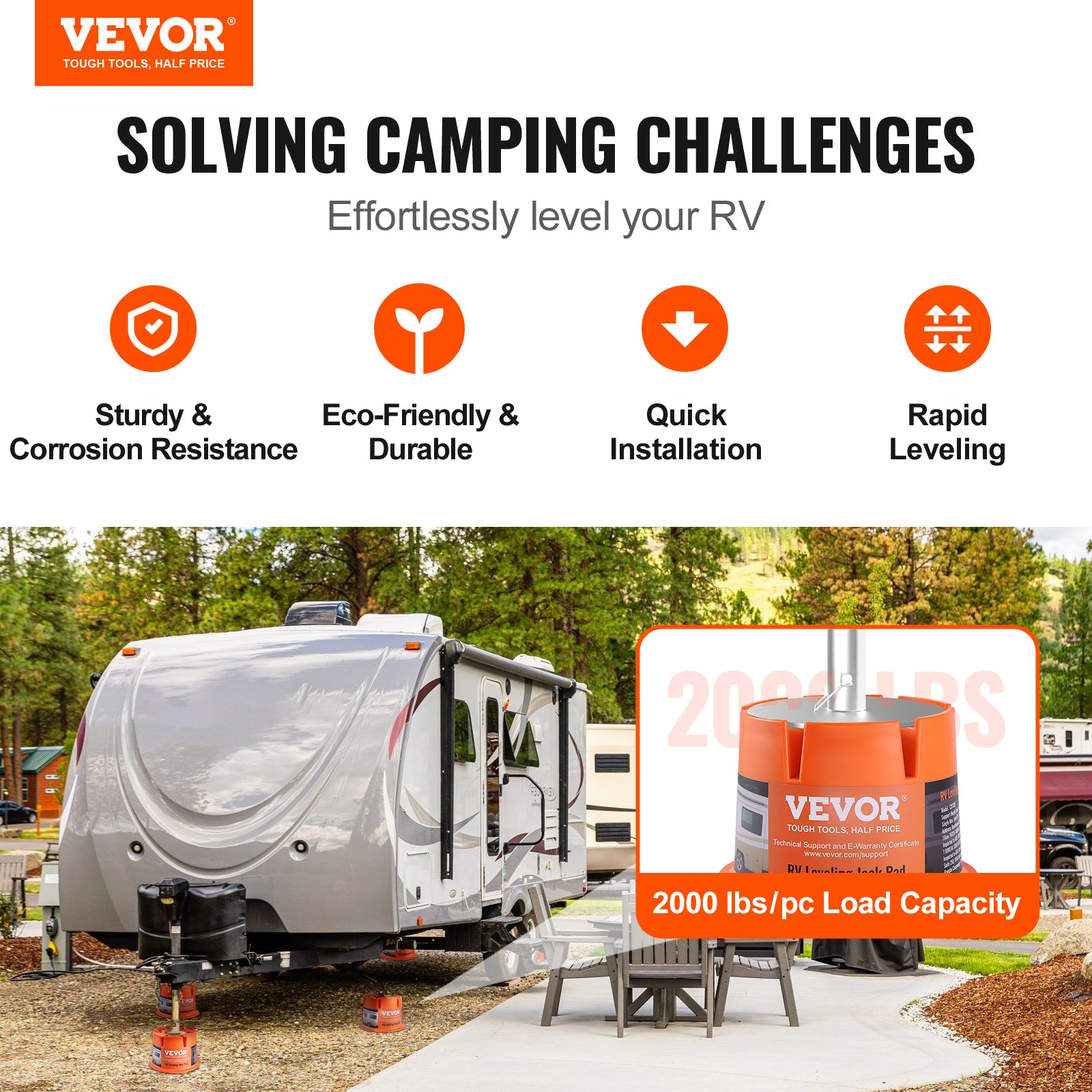 VEVOR Bloque de gato para remolque, capacidad de 2000 libras por bloque nivelador de RV, bloques estabilizadores de polipropileno de alta calidad para caravanas, accesorios de viaje para RV, uso para cualquier gato de lengüeta, poste, pie, quinta rueda, paquete de 2