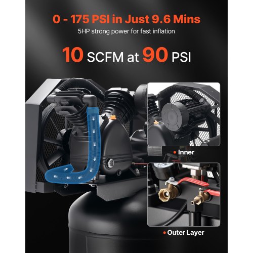 VEVOR 80 Gallons Heavy-Duty Air Compressor, 5HP 10 SCFM at 90PSI Air Compressors Max 175PSI Pressure, Oil-Lubricated Compressor Tank for Industrial Manufacturing, Large Workshops (230V 60Hz, No-Plug) | VEVOR US VEVOR 80 Gallons Heavy-Duty Air Compressor, 5HP 10 SCFM at 90PSI Air Compressors Max 175PSI Pressure, Oil-Lubricated Compressor Tank for Industrial Manufacturing, Large Workshops (230V 60Hz, No-Plug) | VEVOR US