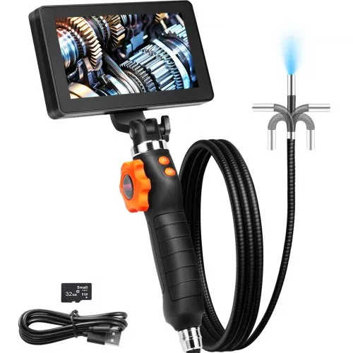 VEVOR Two-Way Articulating Borescope with Light, Inspection Camera with 0.25" Lens, 5" IPS HD Screen, Flexible Mechanic Fiber Optic Snake Scope Cam for Wall Automotive Engine Inspect-4.9FT