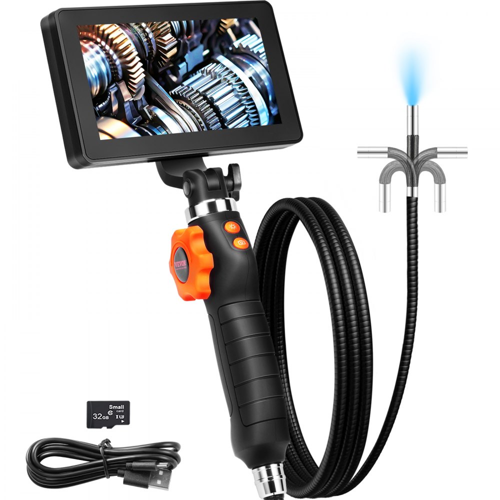 VEVOR Borescope Endoscope Two-Way 180° Articulating 5" IPS 8X Zoom 6.4mm Lens