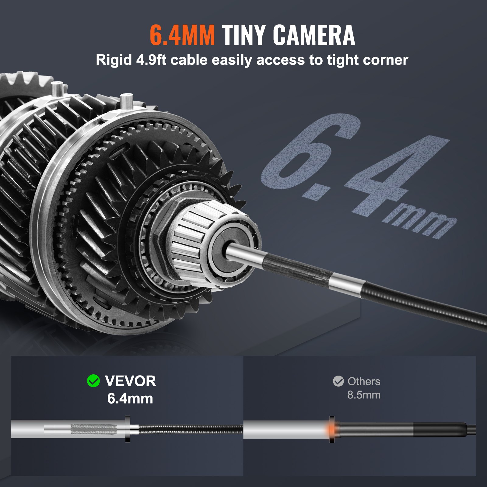VEVOR Articulating Borescope Camera with Light, Two-Way Articulated Endoscope Inspection Camera with 6.4mm Tiny Lens, 5" IPS 1080P HD Screen, 8X Zoom, 8 LED Light Camera for Auto, Plumbing (4.9 FT）