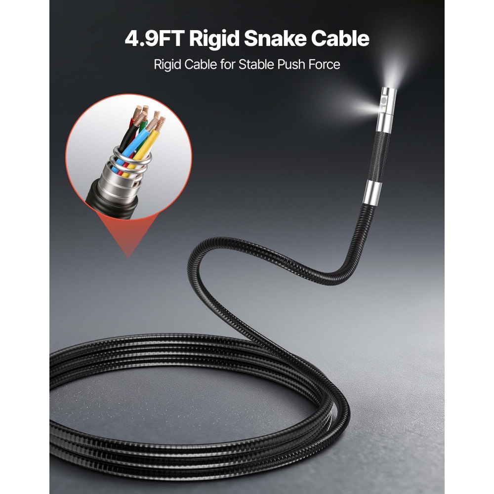 VEVOR 2-Way Dual-Lens Articulating Endoscope with Light, 1080P HD Industrial Borescope Inspection Camera with Articulated Probe, Rigid Snake Scope Cam for Wall Automotive Engine Inspect-4.9FT