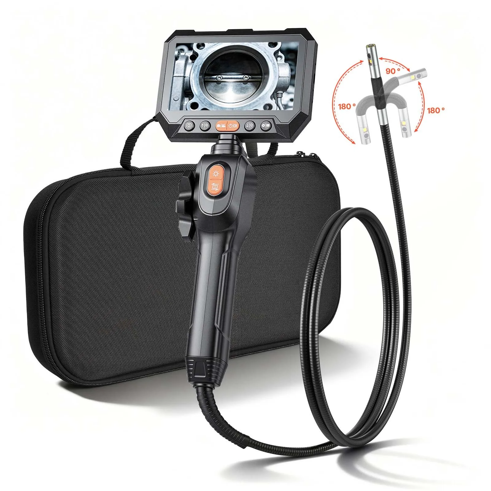 VEVOR 2-Way Dual-Lens Articulating Endoscope with Light, 1080P HD Industrial Borescope Inspection Camera with Articulated Probe, Rigid Snake Scope Cam for Wall Automotive Engine Inspect-4.9FT