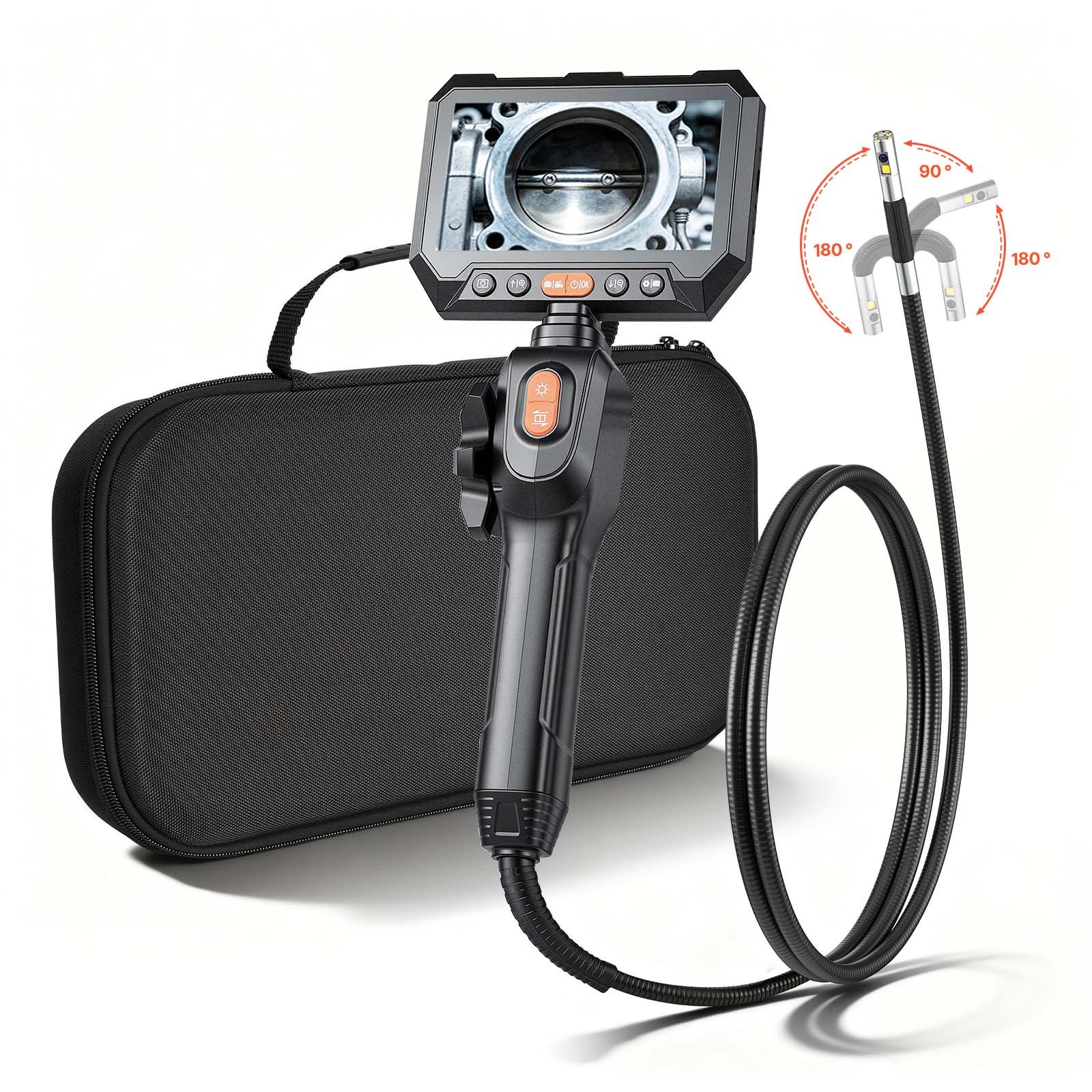 VEVOR 2-Way Dual-Lens Articulating Endoscope with Light, 1080P HD Industrial Borescope Inspection Camera with 0.24-inch Slim Articulated Probe, Rigid Snake Scope Cam for Wall Automotive Inspect-4.9FT