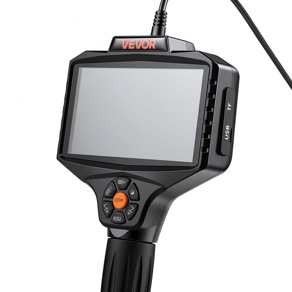 VEVOR Endoscope with Light, 360° View Coverage Industrial Borescope Inspection Camera with Rotating Probe, 1080P HD Rigid Snake Scope Cam for Wall Automotive Engine Inspect-16.4FT