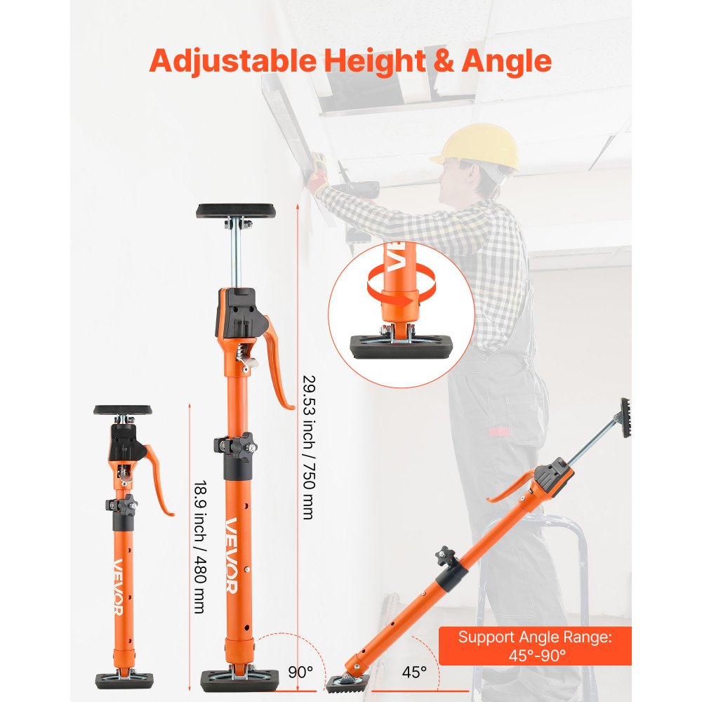 VEVOR Cabinet Jack Support Pole, 2-Pack, 48-75 cm Steel Telescopic Quick Support Rod, Adjustable 3rd Hand System up to 100 kg Capacity for Installing Cabinets, Lifting Drywall, Cargo Bars