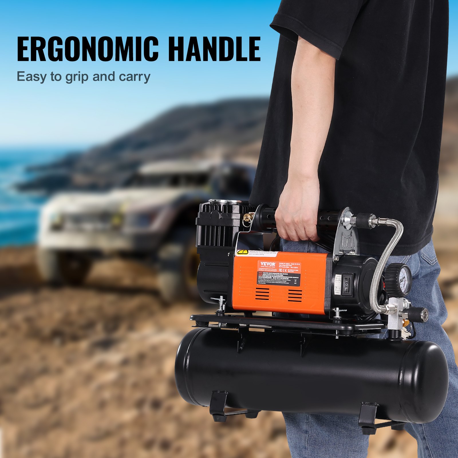 VEVOR 12V Heavy Duty Air Compressor with 6L Tank Kit, 6.35 CFM Portable Tire Inflator, 150PSI Offroad Air Compressor with Digital Pressure Gauge Tire Inflator for Trucks Car SUV 4 x 4 Vehicle RV
